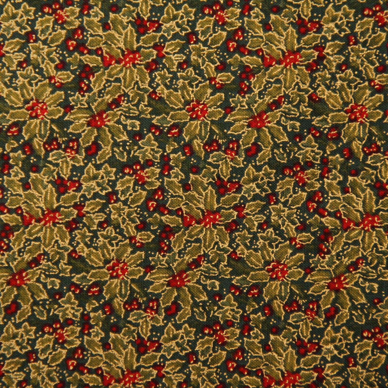 Christmas Fabric Small Holly With Red Berries Metallic - Etsy
