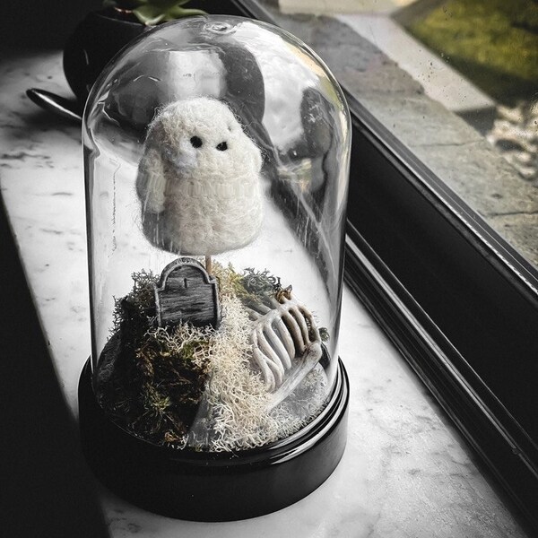 Adopt a Ghost - Needle Felted Graveyard Terrarium - Oddities and Curiosities - Made To Order