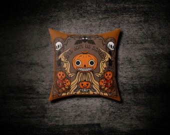 Folk Haunt Tombstone - Vintage Halloween Polyester Square Throw Pillow