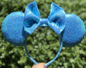 Ocean Blue Iridescent Sequin Minnie Mouse Ears