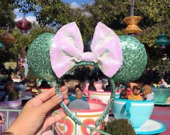 Mint Green with Iridescent Bow Minnie Mouse Ears