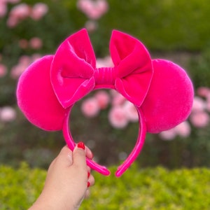 Neon Hot Pink Velvet Minnie Mouse Ears