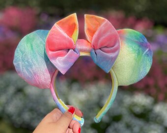 Rainbow Tie-Dye Velvet Minnie Mouse Ears