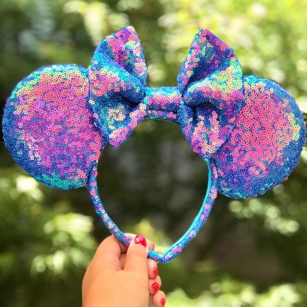 Bioluminescent Blue Sequin Minnie Mouse Ears