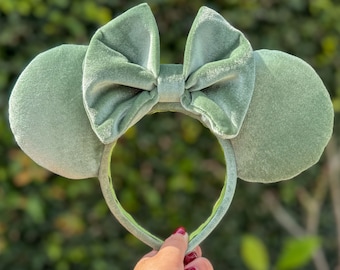 Sage Green Velvet Minnie Mouse Ears