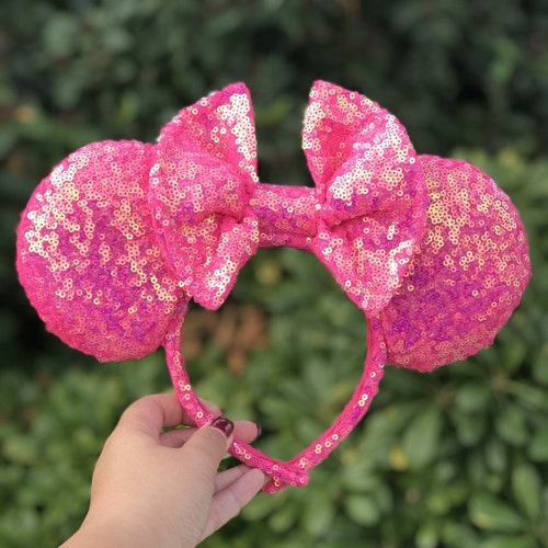 Hot Pink Iridescent Sequin Minnie Mouse Ears