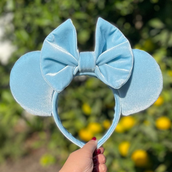 Sky Blue Velvet Minnie Mouse Ears