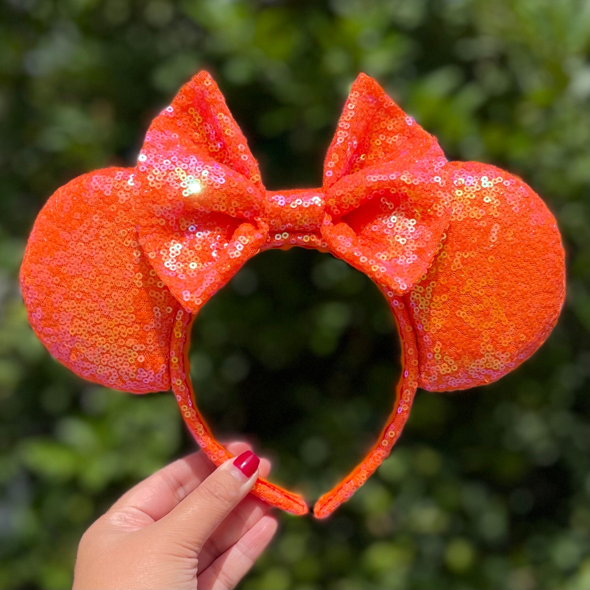 Neon Orange Iridescent Sequin Minnie Mouse Ears - Etsy
