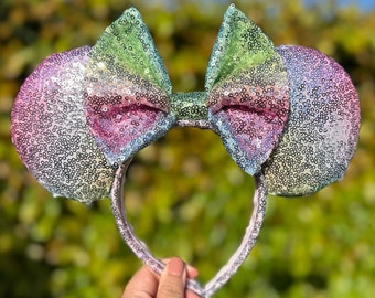 Pastel Rainbow Sequin Minnie Mouse Ears