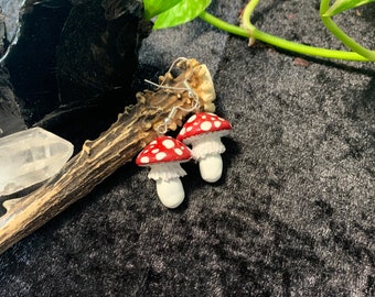Magick Mushroom Earrings: Handmade Polymer Clay Toadstools