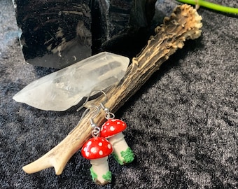 Magick mushroom earrings- fly amanita- fly agaric