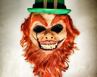 Handmade Leprechaun Mask, Burlap Base, Film/Convention Prop