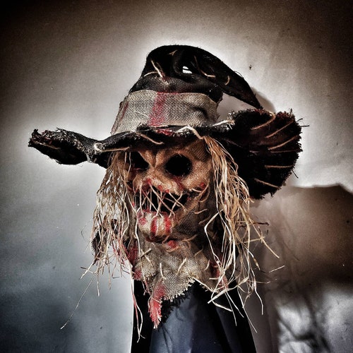 Burlap Scarecrow Mask – Haunt Actor Halloween Costume – Handmade Horror Mask for Haunted House or Cornfield Scare