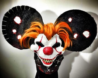 Masque Penny Mouse fait main, costume de clown en toile de jute