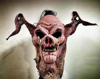 Masque de cochon en toile de jute fait main - accessoire de film d'horreur, costume d'Halloween