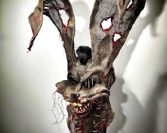 Masque de lapin à la tronçonneuse fait main : toile de jute, costume d'horreur