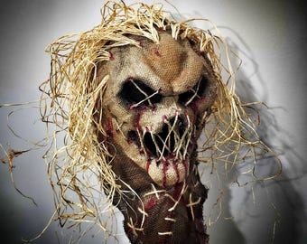 Masque d'épouvantail en toile de jute fait main : accessoire de costume d'Halloween unique