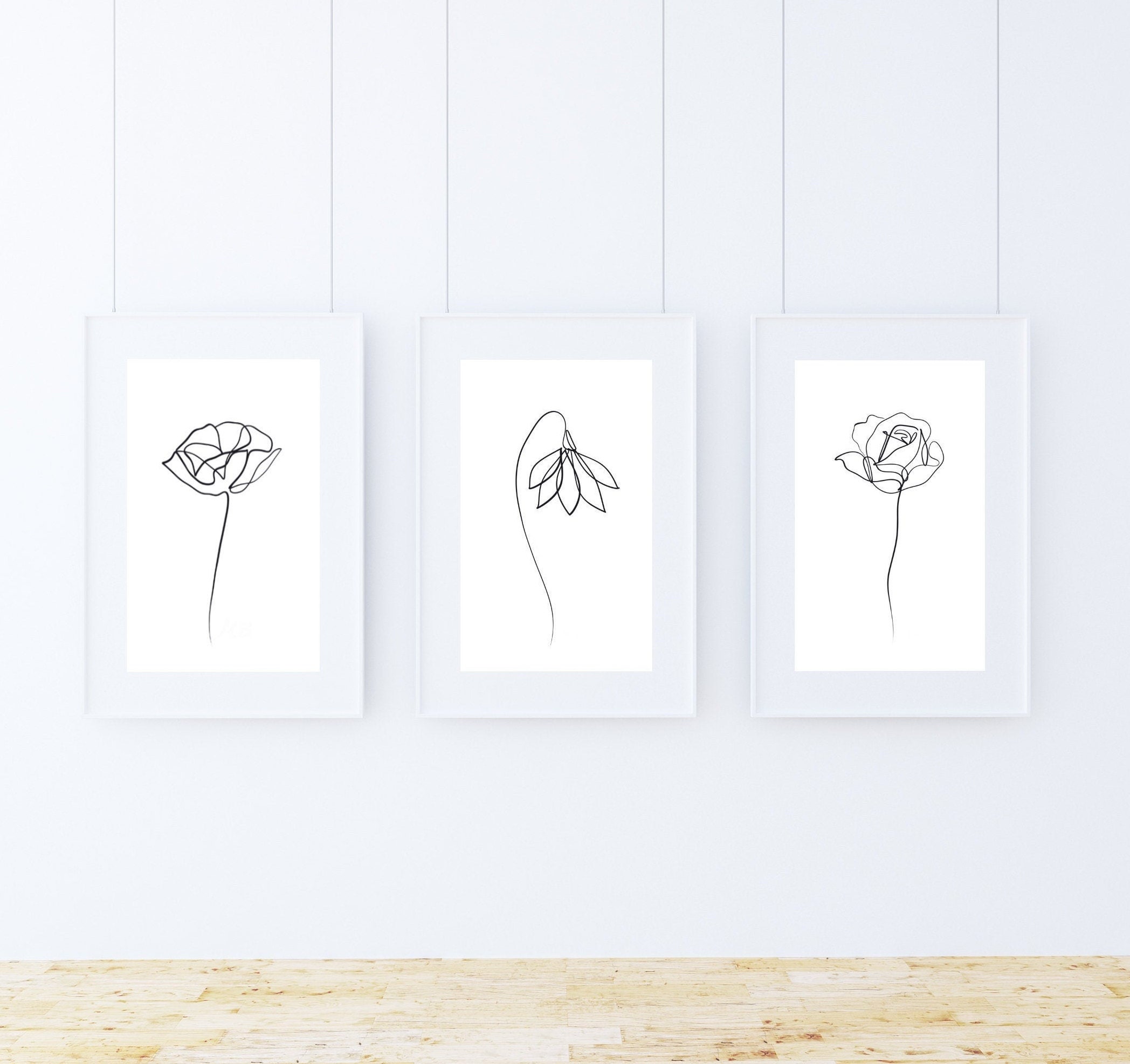 SET of 3 Printable One Line Abstract Flowers, Poppy Flower Line Art ...