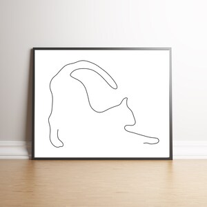 Printable Cat Art, One Line Cat Drawing, Cat Illustration, Minimalist Wall Decor, Cat Lover, Cat Gift, Single Line Cat Lover Gift cat strech