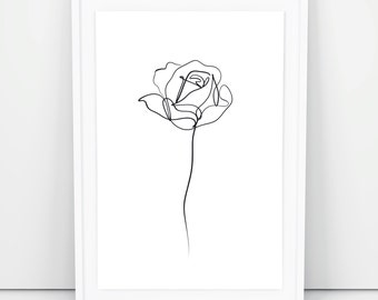 Rose Drawing Printable, Abstract Minimalist Art, One Line Rose Drawing, Fine Line Flower Wall Prints, Botanic Poster, Subtle Lines Artwork