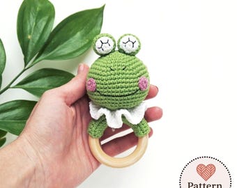Frog Rattle Crochet Pattern PDF, Amigurumi Baby Toy, Cute Frog Teether, Crochet Animal Plush, Digital Download