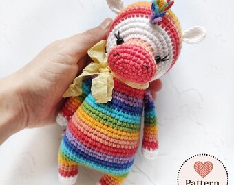 Rainbow Zebra Crochet Pattern PDF, Amigurumi Plush Toy, Safari Animal Crochet Doll (Digital Download)