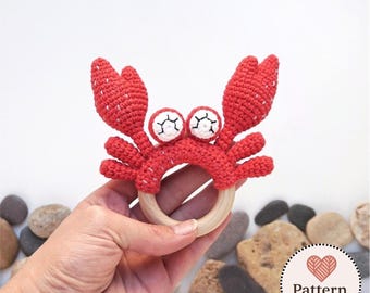 Crab Rattle Crochet Pattern PDF, Amigurumi Baby Toy, Ocean Animal Teether, Crochet Crab Plush, Digital Download