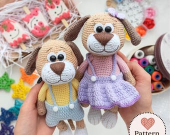 Amigurumi Dogs Crochet Pattern: Puppy Couple DIY Tutorial (PDF File)