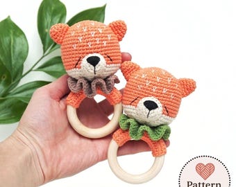 Fox Rattle Crochet Pattern PDF, Amigurumi Baby Toy, Woodland Animal Teether, Crochet Fox Plush, Digital Download
