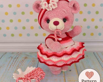 Lollipop Bear Crochet Pattern, Amigurumi Doll with Dress, Candy Accessory (PDF Download)
