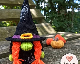 Amigurumi Witch Gnome Doll Crochet Pattern: Halloween Gnome Decor DIY Tutorial (PDF File)