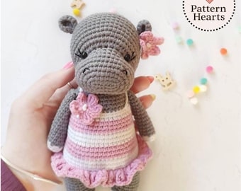 Hippo Girl Crochet Pattern: Amigurumi with Beach Bag (PDF Pattern)