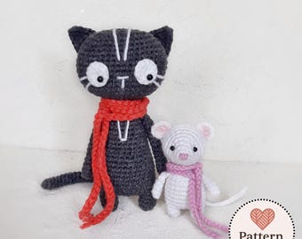 Crochet Cat and Mouse Pattern PDF, Amigurumi Plush Toy Set (Digital Download)