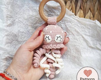 Jellyfish Rattle Crochet Pattern PDF, Amigurumi Baby Toy, Ocean Animal Teether, Crochet Jellyfish Plush, Digital Download
