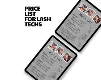 Editable Lash Tech Price List | Lash Extensions Pricing Template | Digital Download for Lash Artist