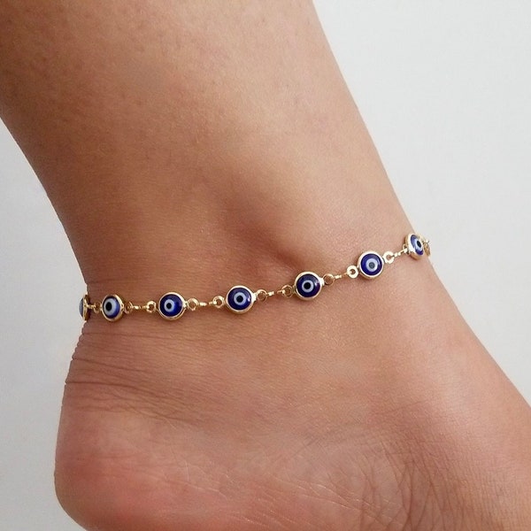 Evil Eye Anklet Bracelet, 18k Gold Evil Eye Anklet Bracelet, Trendy Anklet Bracelet, Evil Eye Anklet, Summer Evil Eye Anklet