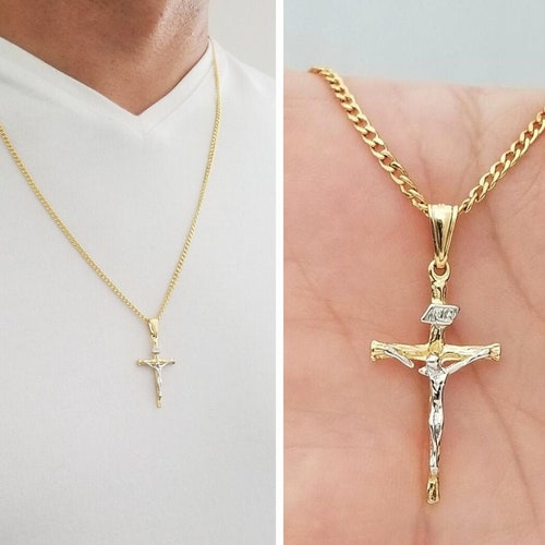 18kt Gold Cross Pendant W/ Cuban Chain 