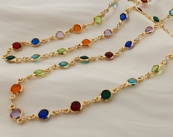 Collier en or, collier coloré, collier en cristal, collier de pierres précieuses, collier en or 18 carats, collier délicat pour elle, cadeau bijoux