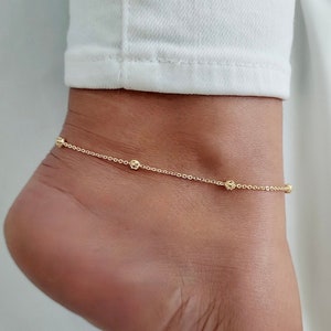 18k Gold Anklet, (10") Anklet With Chain, Gold Anklet, Gold Anklet Bracelet, Gold Ankle Bracelet, Dainty Gold Anklet, Anklets For Women