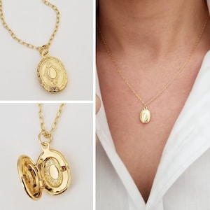 Tiny Gold Oval Locket Necklace