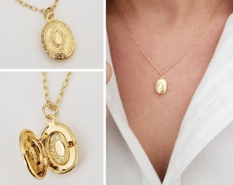 Tiny Gold Oval Locket Necklace