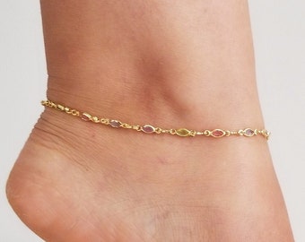 18k Gold Anklet, Anklet With Chain, Gold Anklet, Gold Anklet Bracelet, Gold Ankle Bracelet, Dainty Gold Anklet, Anklets For Women