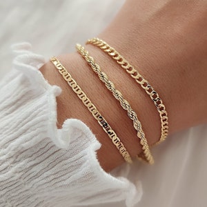 3 Piece Gold Bracelet Set, 18K Gold Filled Bracelet Set, Layered Bracelet, Everyday Bracelet Set, Hypoallergenic Bracelet Set Mother's Gift