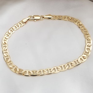 unisex thick link chain bracelet 5mm, stacking bracelets, gold mariner chain bracelet, chunky link chain bracelet, gold chain bracelet