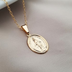 Dainty Virgin Mary Necklace, Miraculous Pendant, Catholic Necklace, Religious Necklace, Baptism, 18k Gold Filled Dainty Chain Necklace