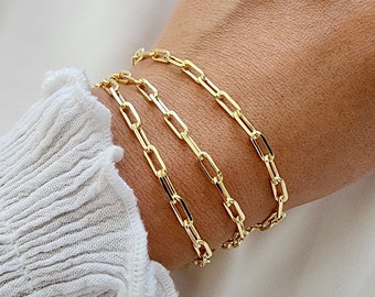 Gold Paperclip Bracelet, 3.5mm Paperclip Link, Medium Link, 18k Gold Filled, Women, Girlfriend, Mom Gift, Stacking Bracelet