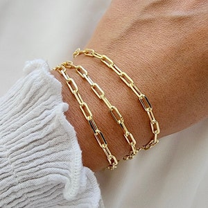 Gold Paperclip Bracelet, 3.5mm Paperclip Link, Medium Link, 18k Gold Filled, Women, Girlfriend, Mom Gift, Stacking Bracelet