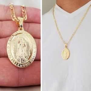 Mens Gold Chain with Virgin Mary Necklace, 18k Gold Chain Necklace, Unisex Boyfriend Necklace, Gift Necklace for Him, Anti Tarnish Jewelry