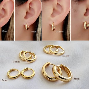 18kt Gold Filled Thick Huggie  Hoops - Gold Thick Huggie Hoop Earrings - Simple Thick Huggie Hoops