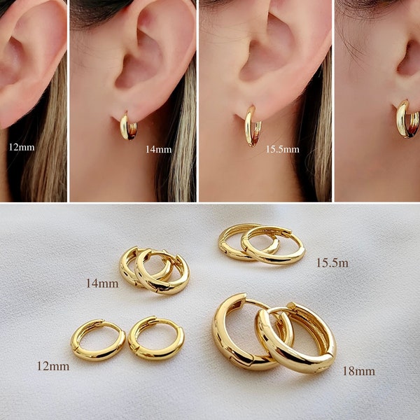 18kt Gold Filled Thick Huggie  Hoops - Gold Thick Huggie Hoop Earrings - Simple Thick Huggie Hoops